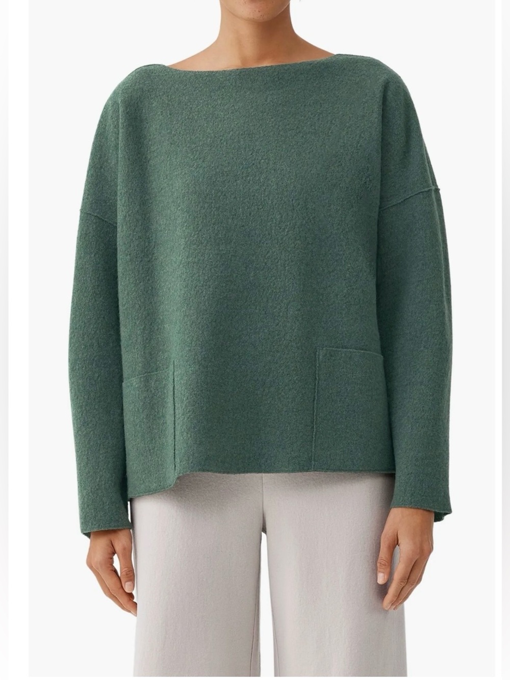 Eileen Fisher Patch Pocket Boiled Wool Sweater in Midnight Colour Small/Medium